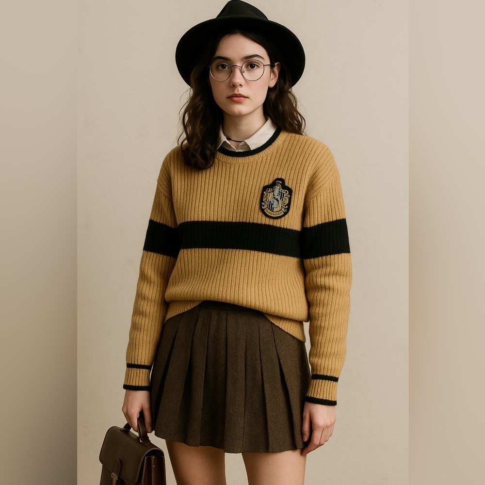 Harry Potter Hufflepuff Lambswool Quidditch Sweater Scotland Wizarding World XL‎